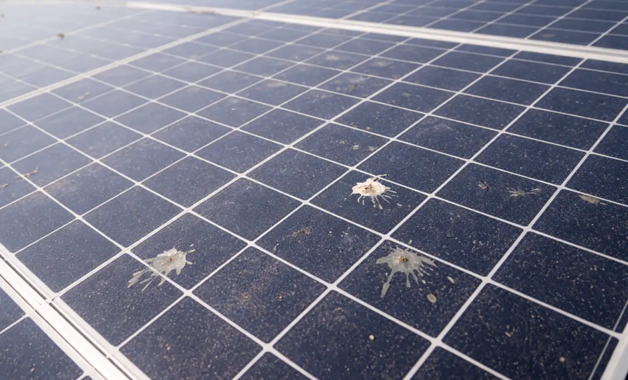 toz ve kuş pisliğinden kirlenen güneş panelleri